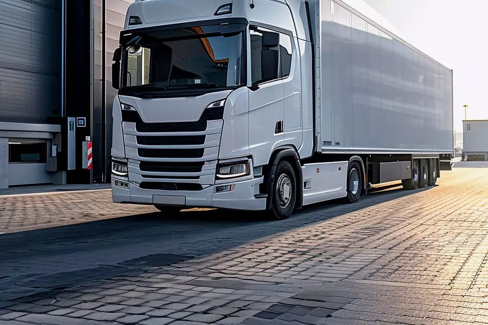 A lorry at a warehouse loading dock