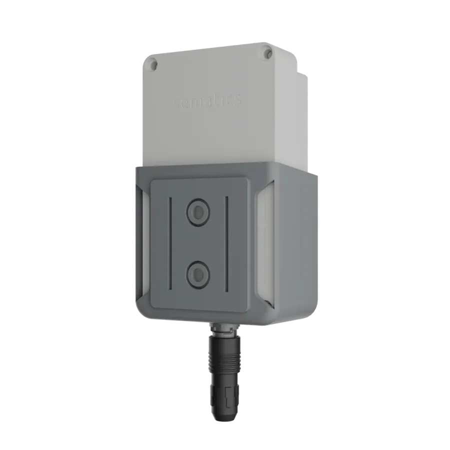 Sematics Node+ sensor render, rear view of the wall bracket with fixing holes