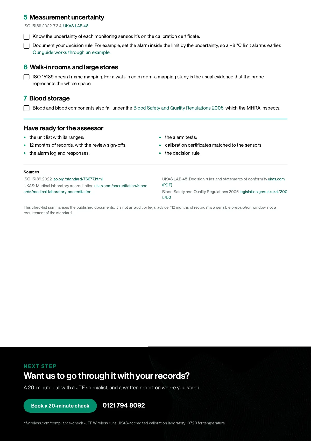 Page 2 of ISO 15189 temperature checklist, preview