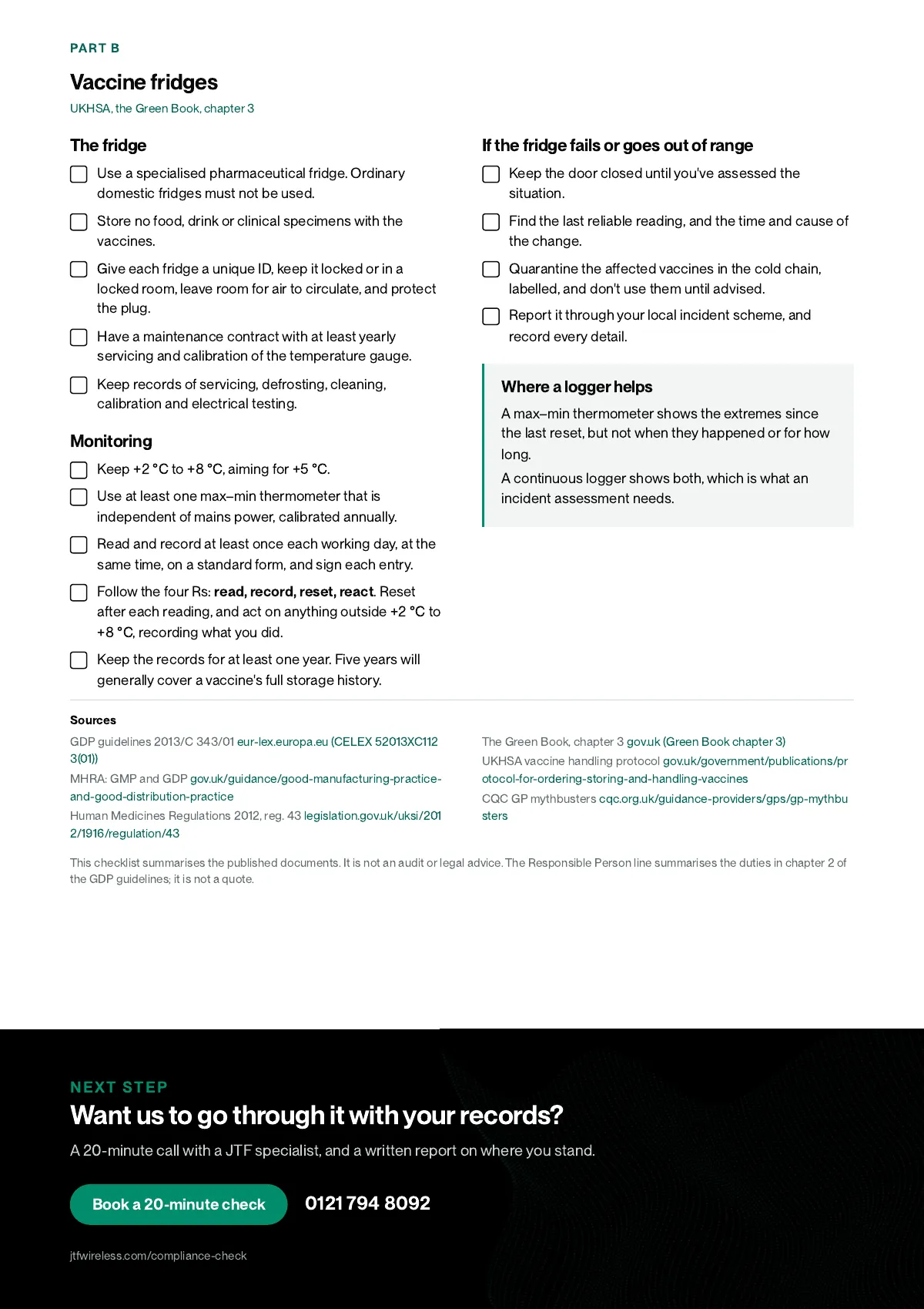 Page 2 of MHRA GDP and Green Book temperature checklist, preview